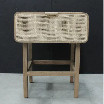 Boho Chic Rattan Teak Wood Bedside Cabinet with Storage