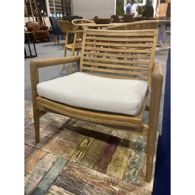 Natural Brown Teak Wood Garden Armchair with Slatted Backrest