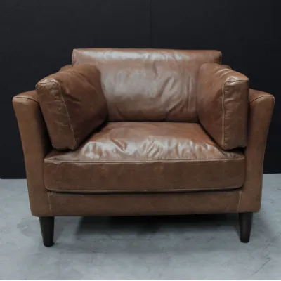Vintage Brown Leather Upholstered Armchair with Side Cushions