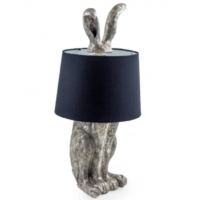 Silver Bunny Rabbit Ears Table Lamp with Black Shade