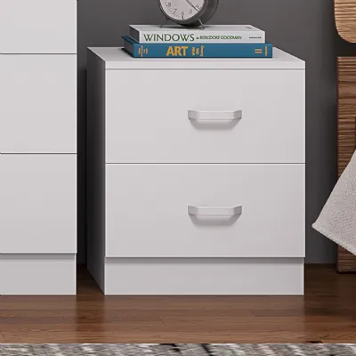 Tunis 2 Drawer Bedside Table Matt White