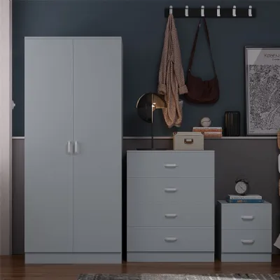 Tunis 3 Piece Bedroom Furniture Set Matt Grey Wardrobe Plus Chest Plus Bedside