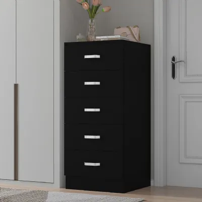Tunis 5 Drawer Tallboy Slim Chest Of Drawers Matt Black