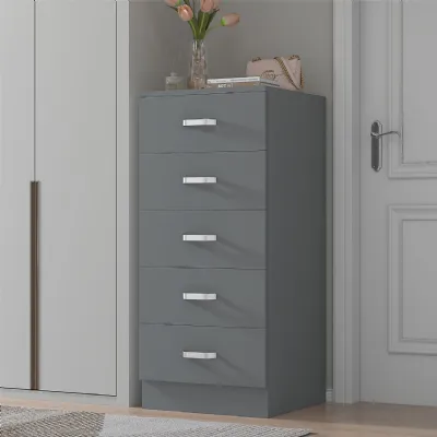 Tunis 5 Drawer Tallboy Slim Chest Of Drawers Matt Grey