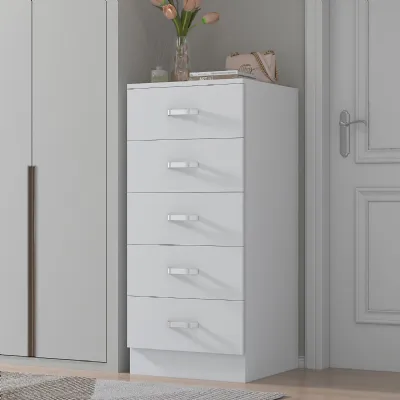 Tunis 5 Drawer Tallboy Slim Chest Of Drawers Matt White