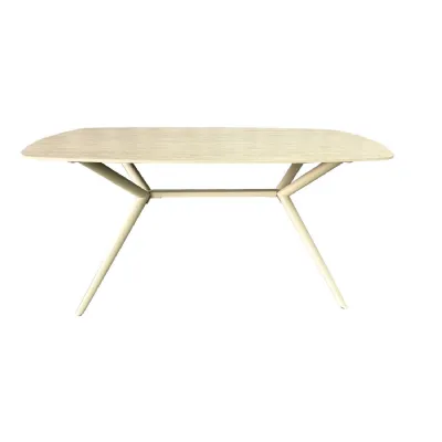 Light Oak Marble Effect Stone Rectangular Dining Table 160cm