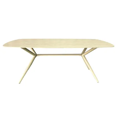 Light Oak Stone Large 200cm Dining Table with Steel Legs