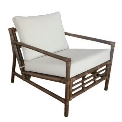 Boho Chic Bamboo Armchair with White Canvas Padded Cushions