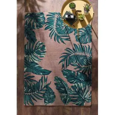 Origins Tropical Blush Leaf Hand Tufted Green Beige Wool Rug 160x230cm