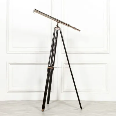 Nickel Telescope on Black Wooden Stand