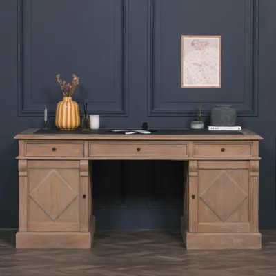 Grey White Washed Wooden Large Writing Desk