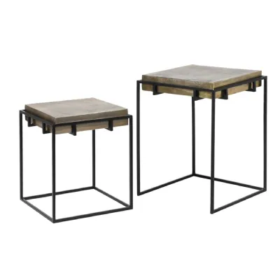 Set of 2 Brass Square Nesting Tables