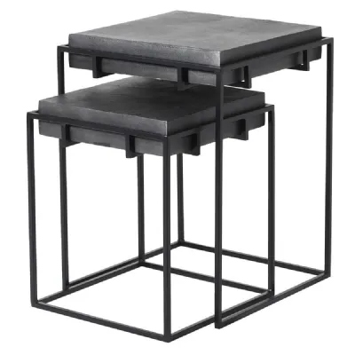 Set Of 2 Square Black Nest Tables