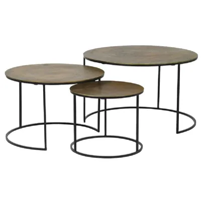 Set Of 3 Antique Brass Nest Of Tables