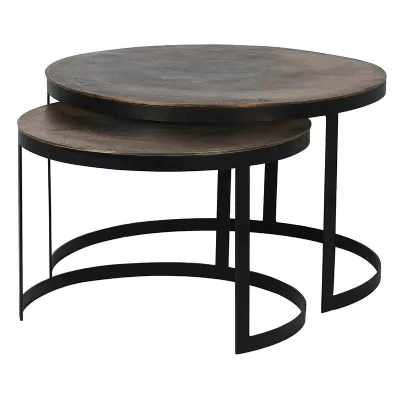 Set Of 2 Brass Antique Nesting Tables