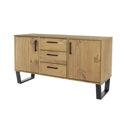 Antique Wax Wooden Medium 2 Door 3 Drawer Sideboard