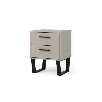 Grey Wooden 2 Drawer Bedside Cabinet Black Metal Base