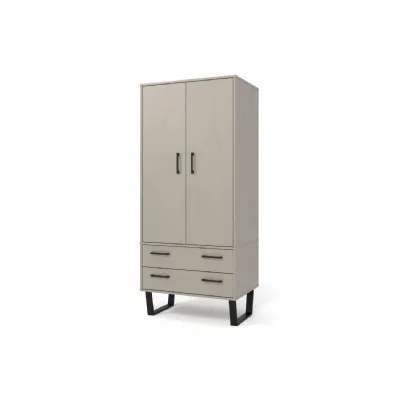 Grey Washed Wax Double 2 Door 2 Drawer Wardrobe