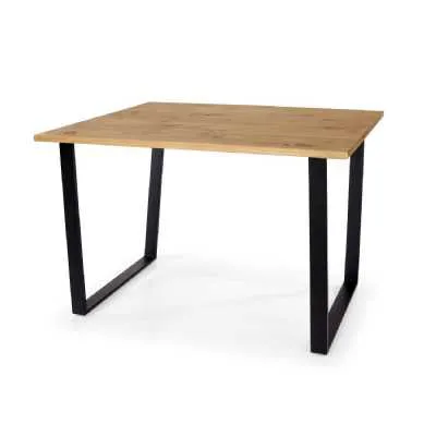 Waxed Wooden Top Rectangular Dining Table Black Metal Legs 118 x 75cm