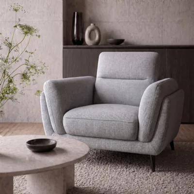 Light Grey Fabric Upholstered Armchair Nickel Legs