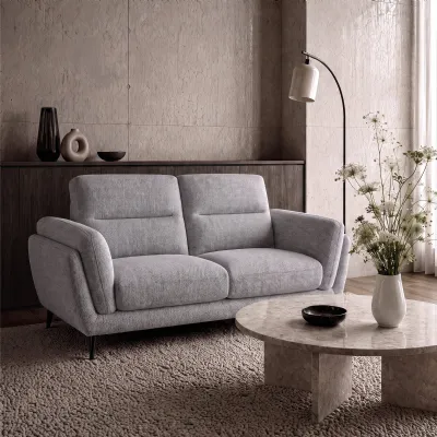 Light Grey Fabric 2 Seater Cushion Back Sofa Nickel Legs