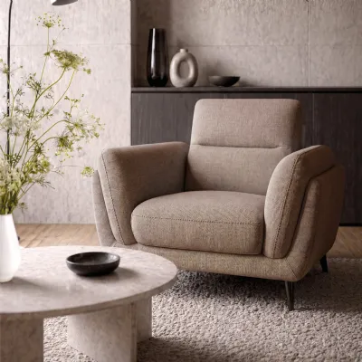 Oatmeal Fabric Upholstered Armchair Nickel Legs