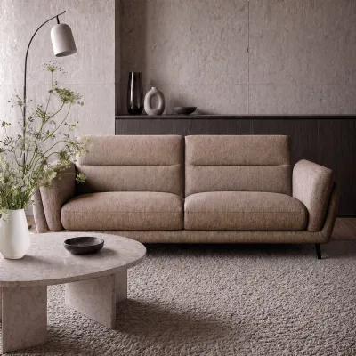 Oatmeal Fabric 3 Seater Cushion Back Sofa Nickel Legs