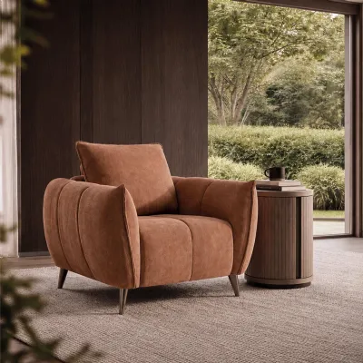 Terracotta Fabric Cushion Back Armchair Nickel Legs