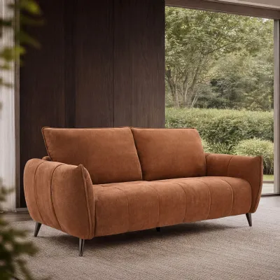 Terracotta Fabric 3 Seater Cushion Back Sofa Nickel Legs