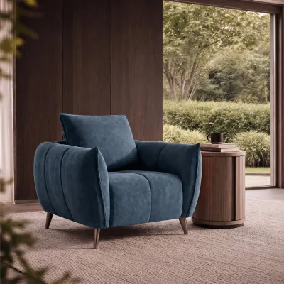 Teal Blue Fabric Cushion Back Armchair Nickel Legs