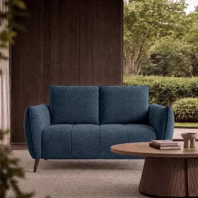 Teal Fabric 2 Seater Cushion Back Sofa Nickel Legs