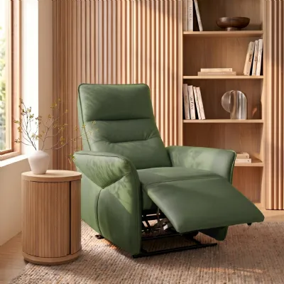 Green Leather Upholstered Electric Recliner Armchair