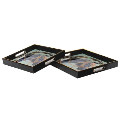 Set of 2 Antique Gold Horse Tray