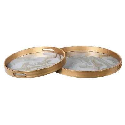 Set of 2 Gold Swirl Round Trays