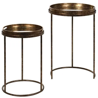 S 2 Gld Mirror Tray Tables