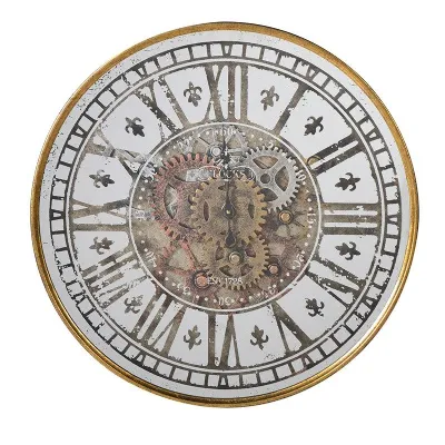 Gold and White Distressed Cogs Round Steampunk Wall Clock