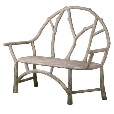 Rustic Faux Bois Iron Bench