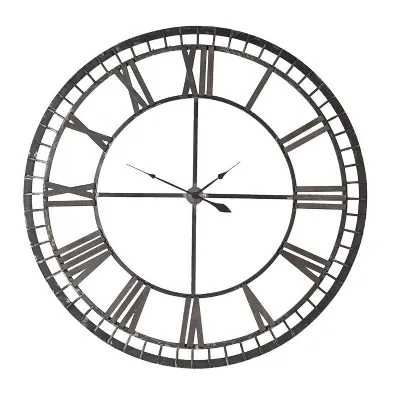 Large Round Ornamental Iron With Wooden Roman Numerals Wall Clock