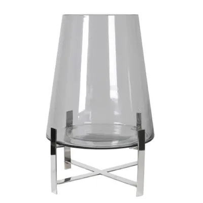 Smoked Glass Hurricane On Chrome Stand