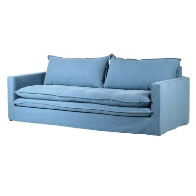 Sky Blue Linen 3 Seater Sofa