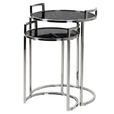 Set Of 2 Black Marble Effect Round Nesting Tables