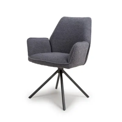 Grey Fabric Carver Dining Chair Pyramid Base