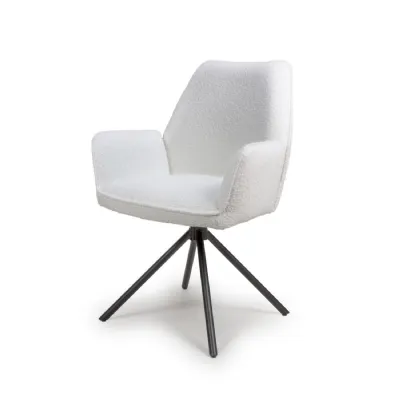 Ivory Velvet Fabric Carver Dining Chair Black Metal Legs