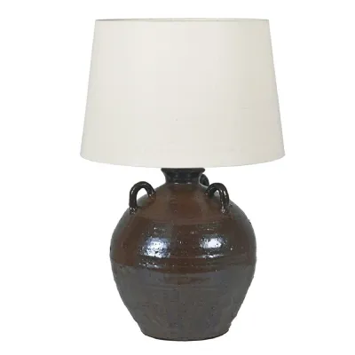 Brown Urn Table Lamp with Linen Shade