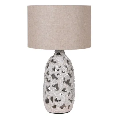 Ivory Filigree Table Lamp with Linen Shade