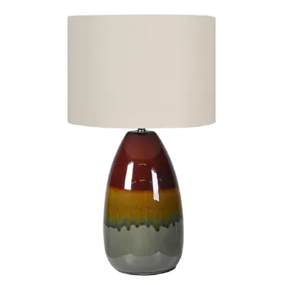Reactive Glaze Blue and Brown Table Lamp with Linen Shade