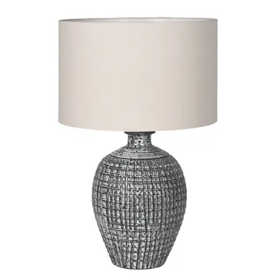 Textured Grey Table Lamp with Linen Shade