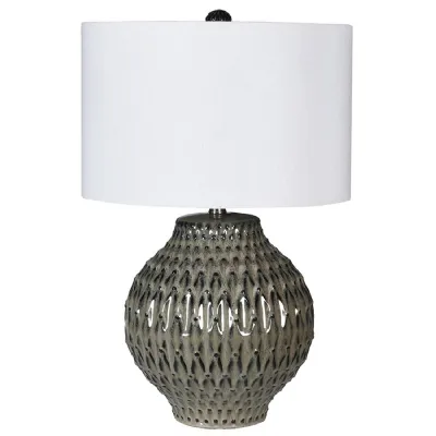 Patterned Reactive Glaze Table Lamp with Linen Shade