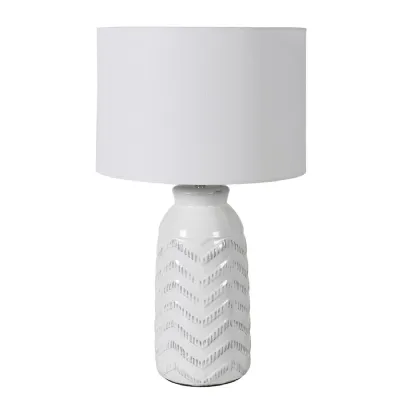 Grey Zigzag Table Lamp with Linen Shade