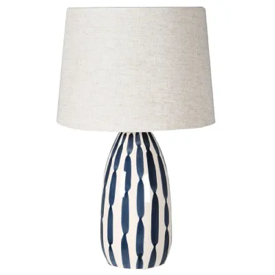 Indigo and Cream Hand Painted Table Lamp with Linen Shade